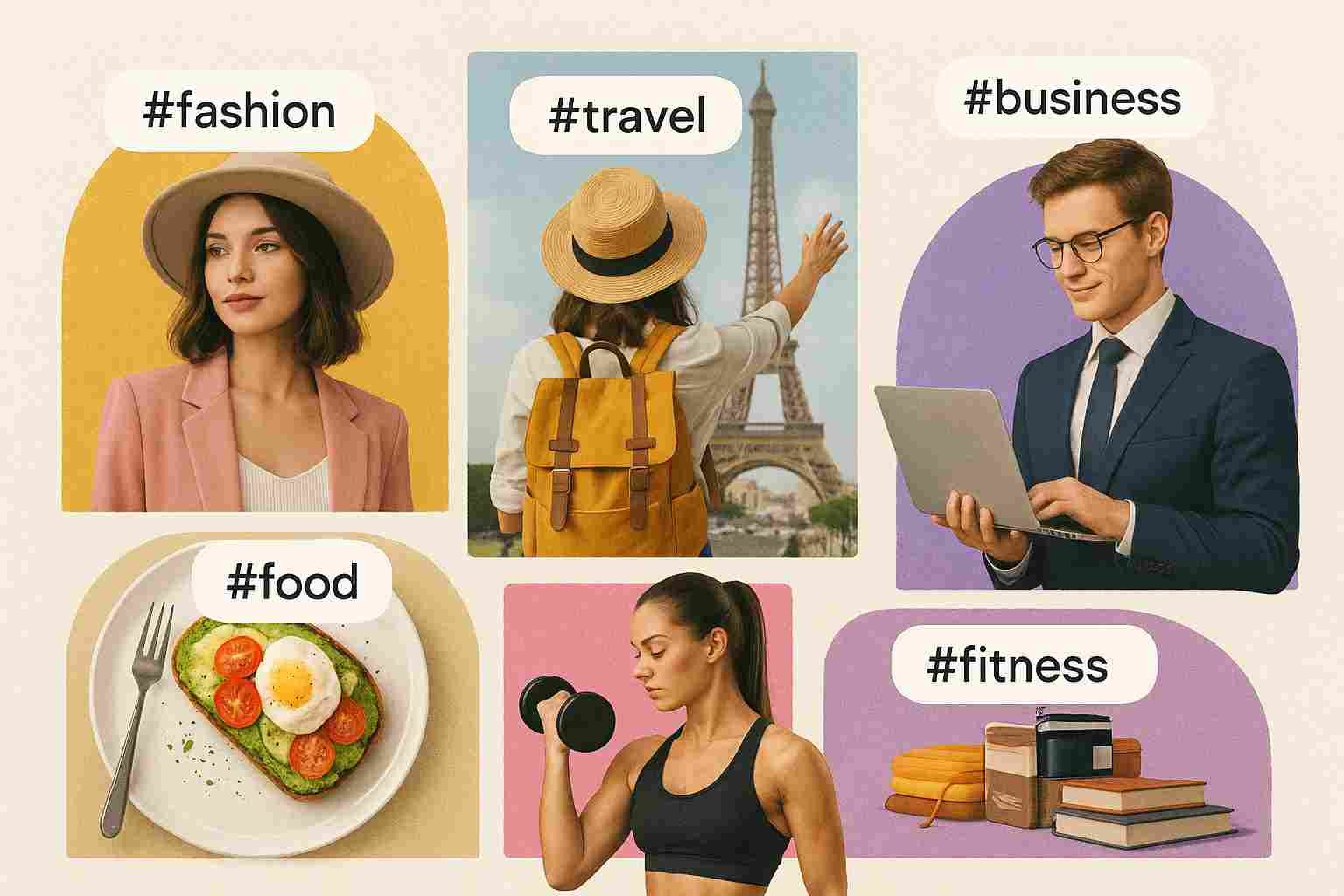 Graphic showing niche-specific Instagram hashtags for different industries