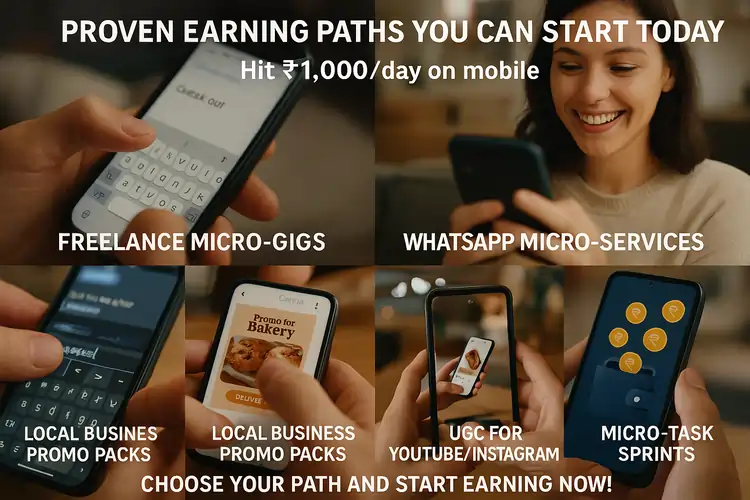 Hit ₹1,000:day on mobile - Proven Earning Paths You Can Start Today Pick one path. Keep it simple. Deliver fast.