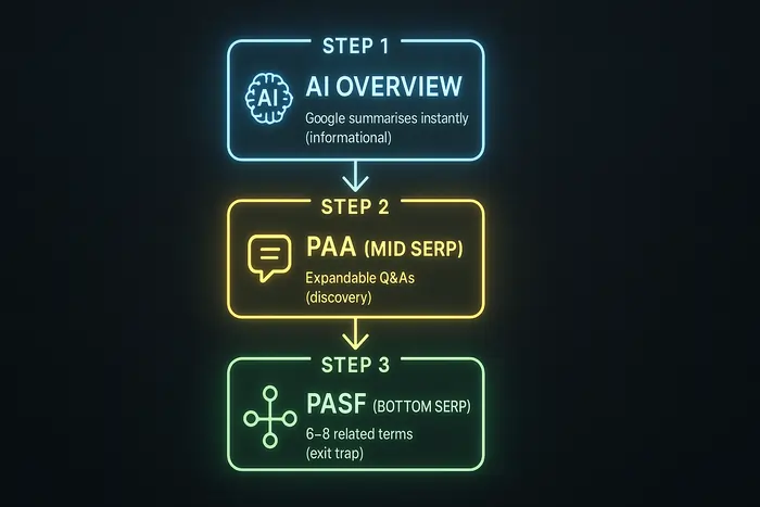 Search Journey How PASF, PAA & AI Overview Interact