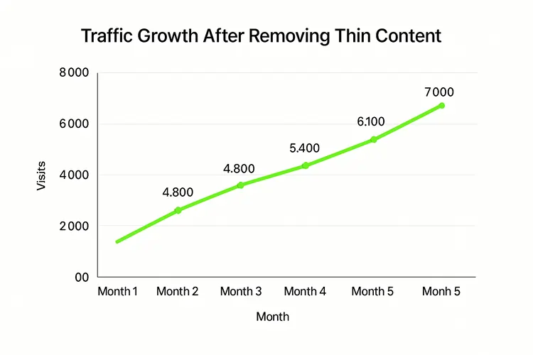 Line chart showing organic traffic growth after removing thin and duplicate content